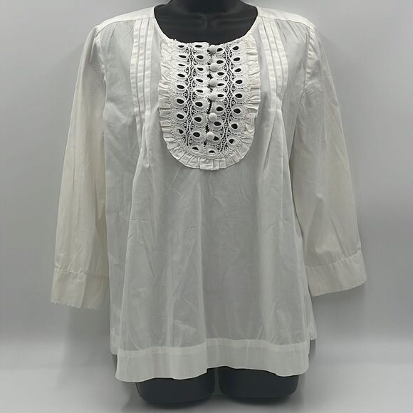 White lace quarter button down laundry by design long sleeve shirt - Picture 1 of 10